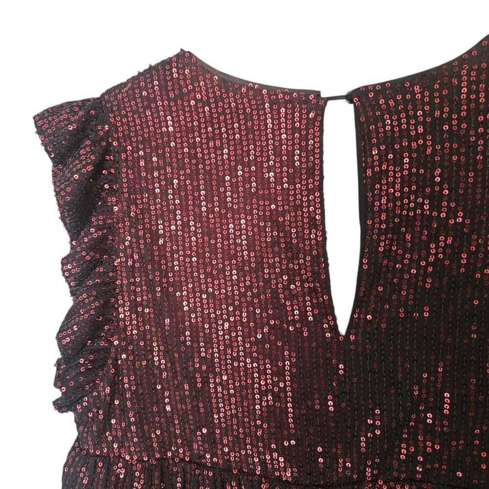 Women's Judith March Mini Red Sequins Ruffle Sleeveless Dress V-Neck Black M - Picture 5 of 10